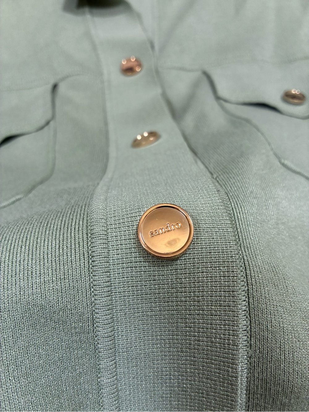 SANDRO PARIS Amelie Tie-Waist Cardi-Coat Size 3 L US 8 Light Khaki Green - Picture 9 of 10